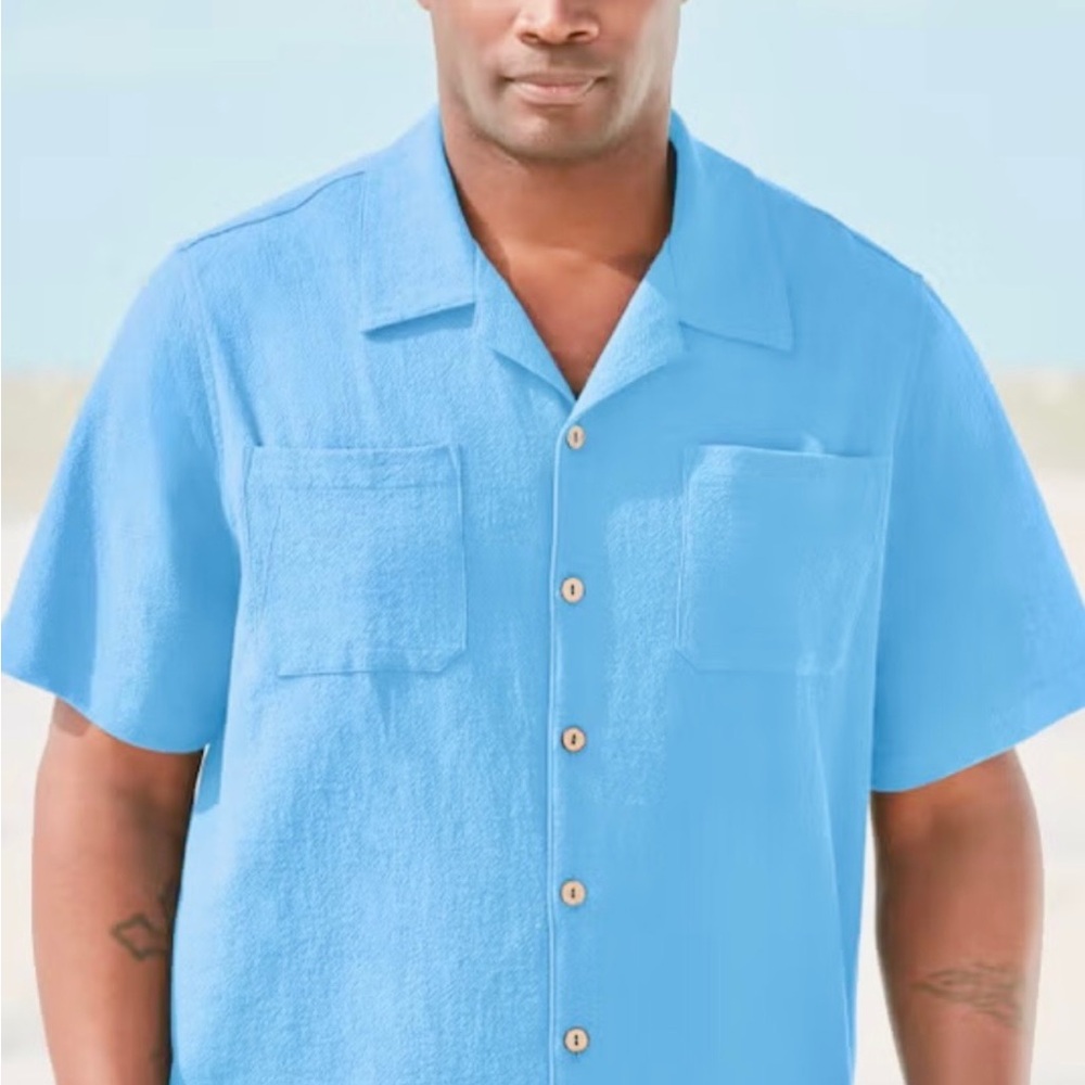 5X Casual Blue Button Down Shirt with Relaxed Fit
